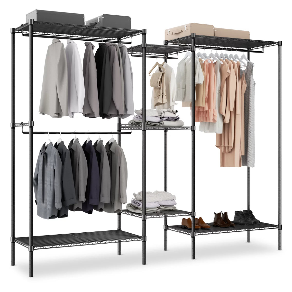 Heavy Duty Adjustable Clothing Rack with 4 Hanger Rods Black O3125