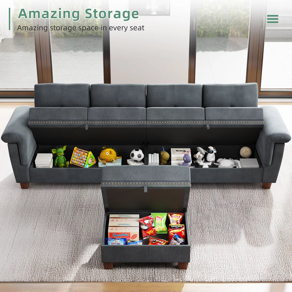 Dark Grey L Shaped Sectional Sofa with Storage Chaise U558473