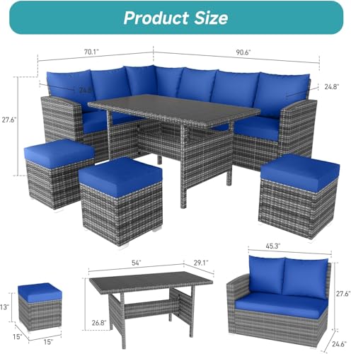 7 Piece Outdoor Patio Furniture Set with Plastic Wooden Table L44729
