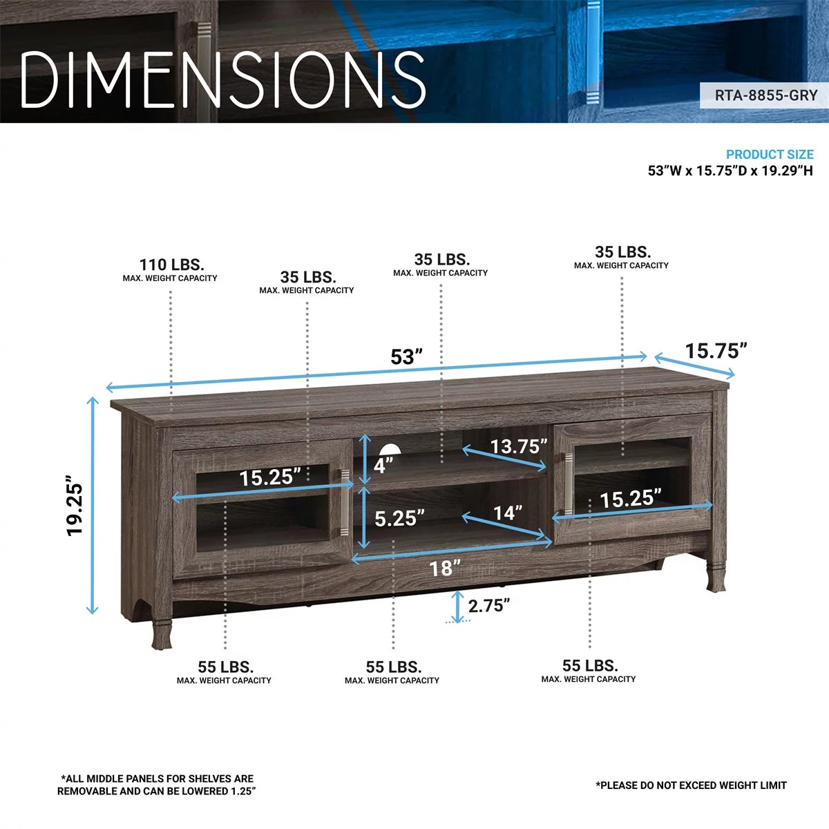 Grey Driftwood TV Stand up to 60 Inches with 2 Doors L249753