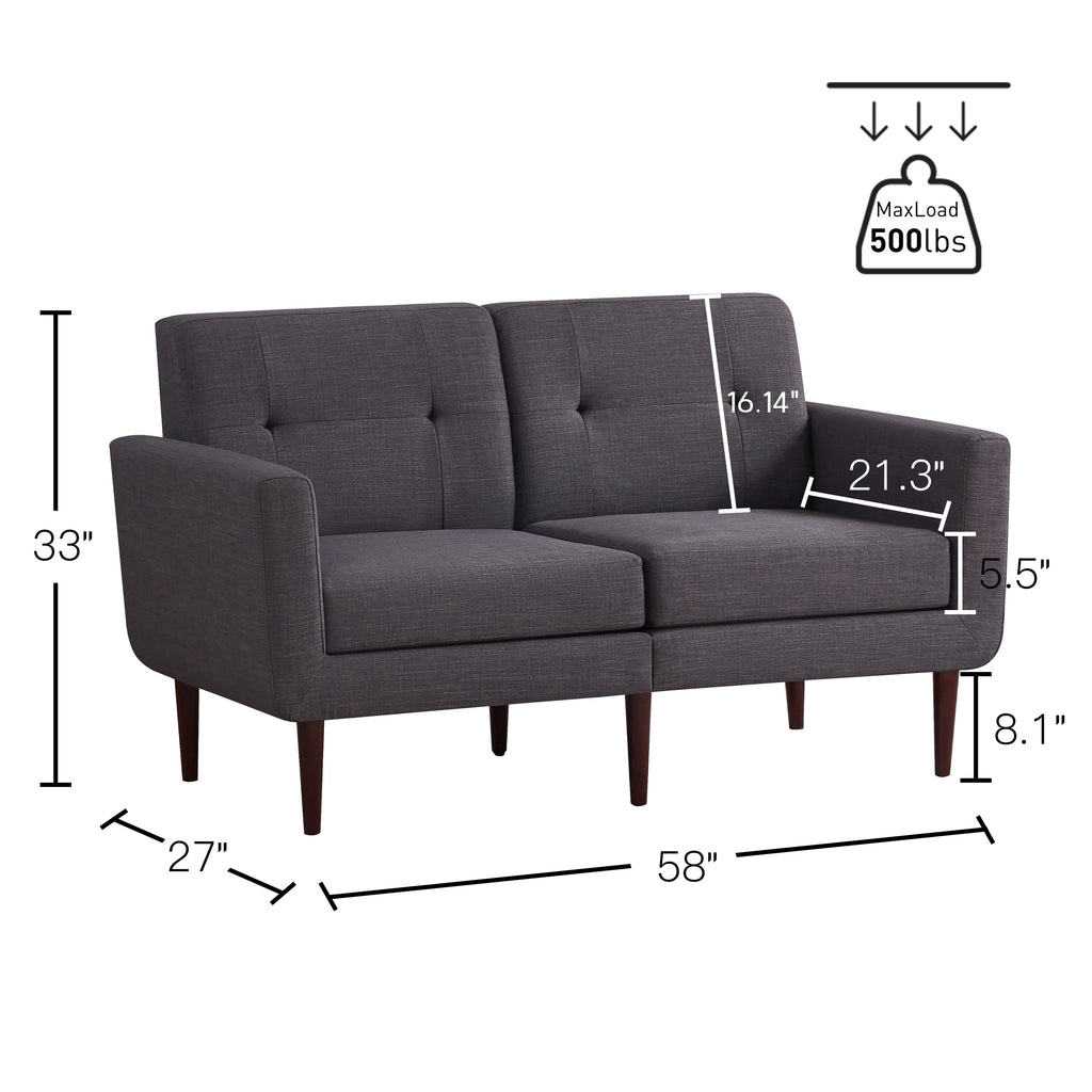 58" Grey Tufted Upholstered Loveseat Sofa K4033