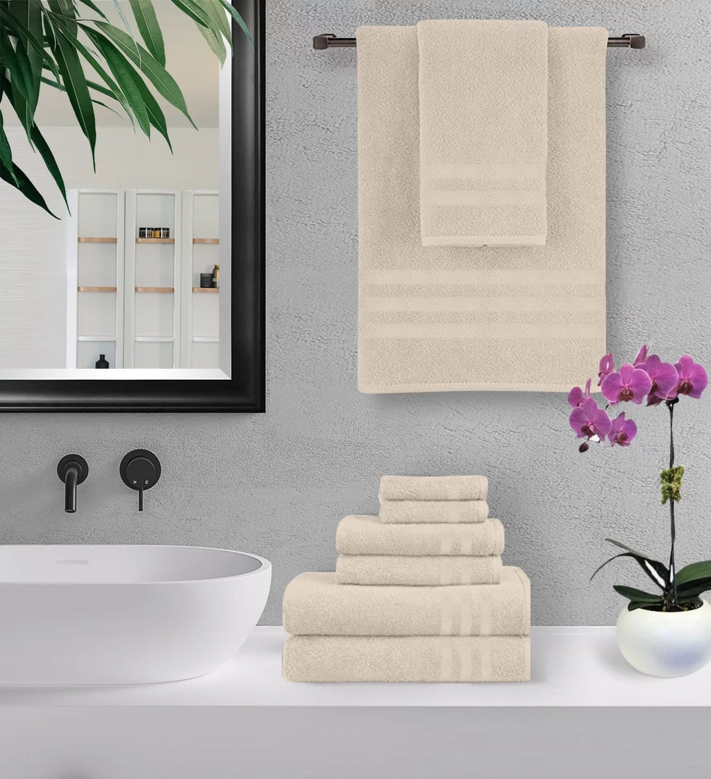 100% Cotton 6-Piece Beige Bath Towel Set P11876