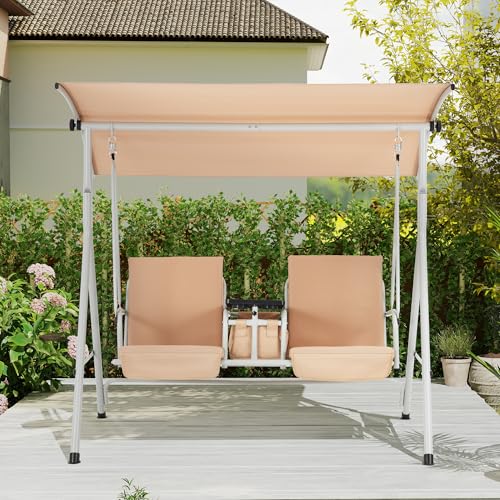 2 Seat Outdoor Porch Swing with Adjustable Canopy and Cushions R623849