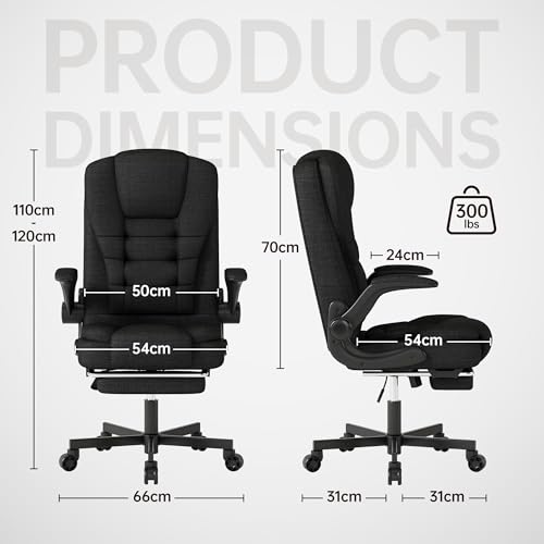 Fabric Ergonomic High Back Office Chair with Footrest, Black U545395