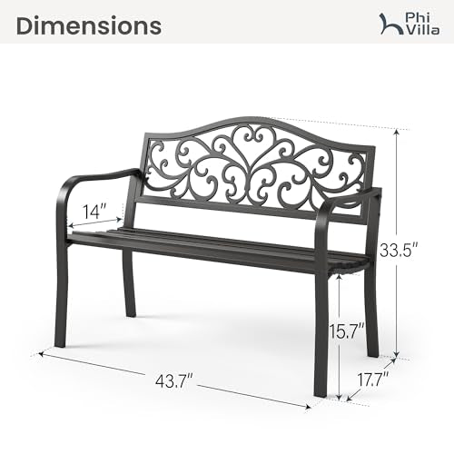 43 Inch Cast Iron Steel Frame Outdoor Garden Bench N1126