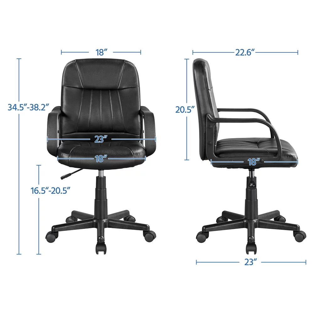 Black Faux Leather Swivel Office Chair Set of 2 Q647