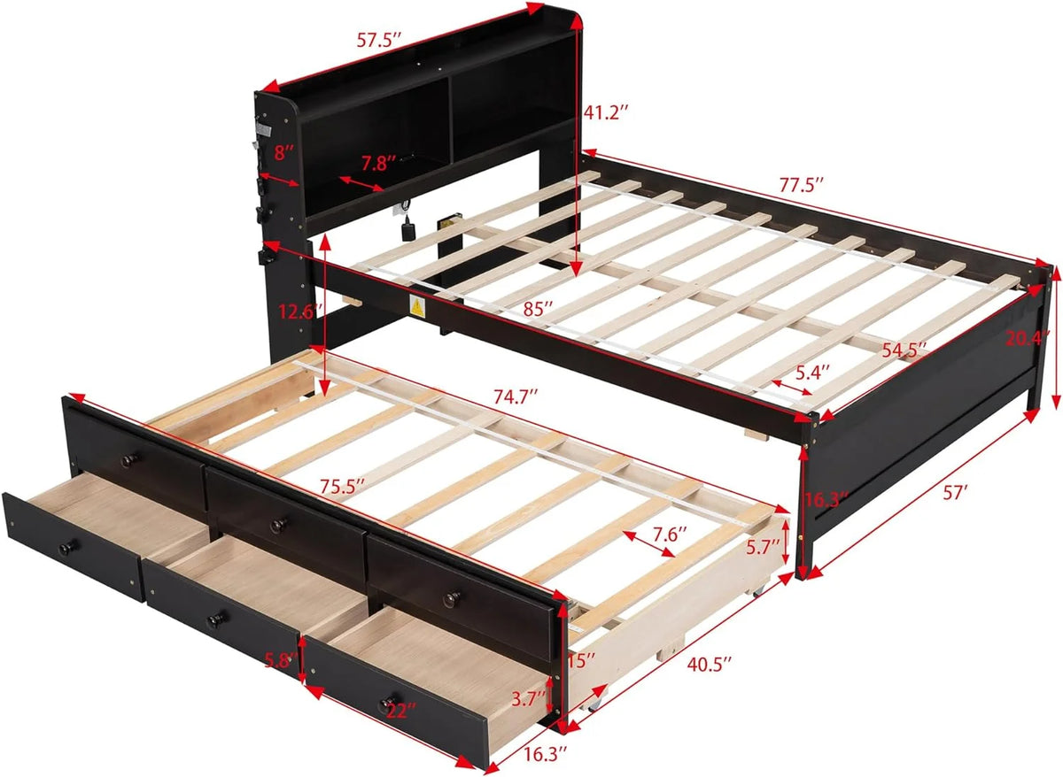 Espresso Wood Full Size Bed with Trundle and Drawers H56342