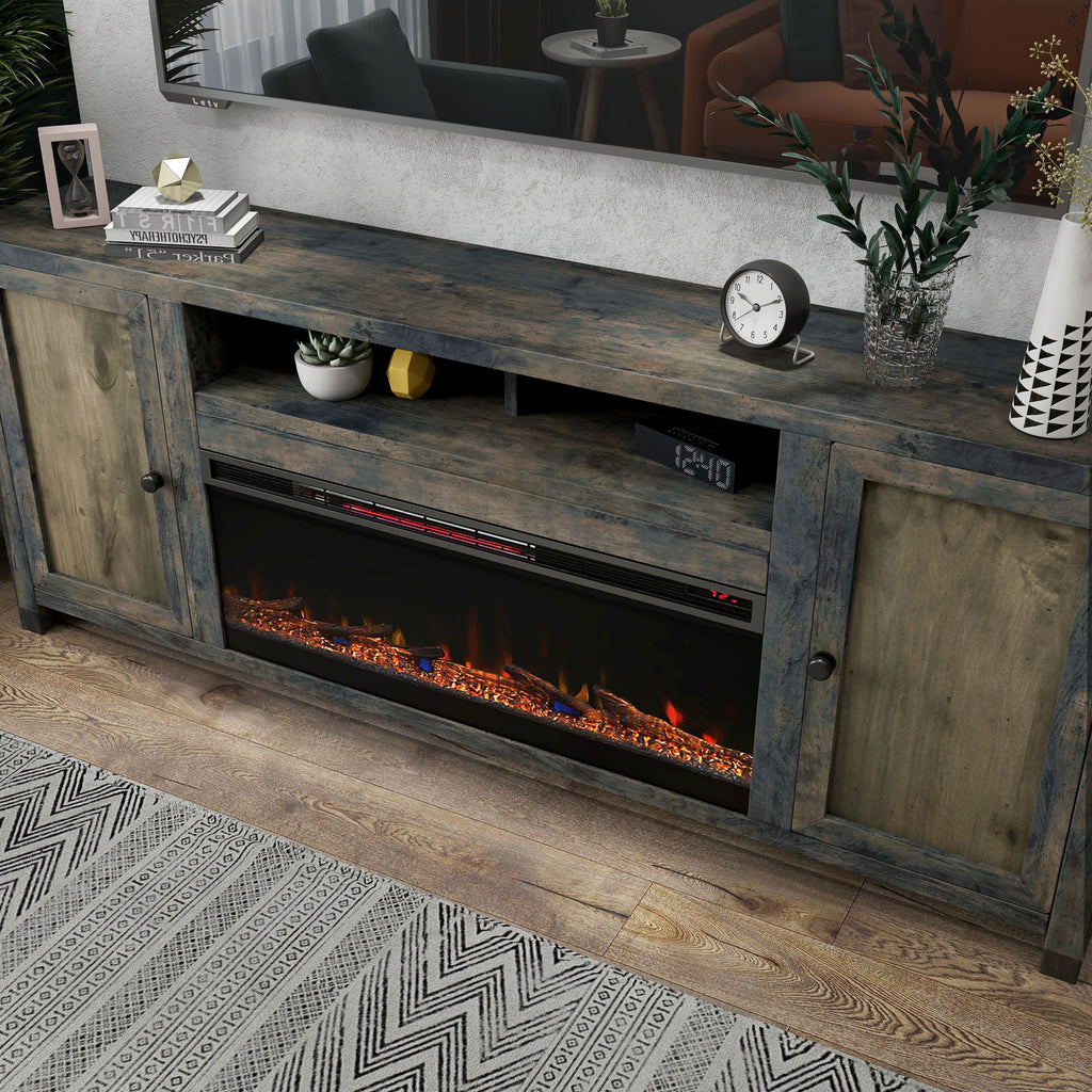 85 inch Rustic Solid Wood Fireplace TV Stand V265680