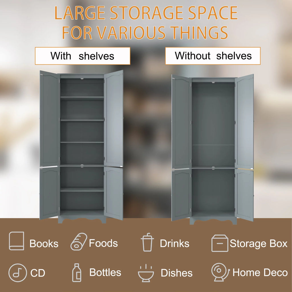 72" H Freestanding Tall Pantry Cabinet with 2 Large Cabinets and Adjustable Shelves R93938
