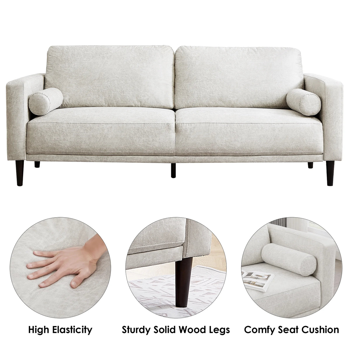 White 3 Seat Upholstered Sofa D79464