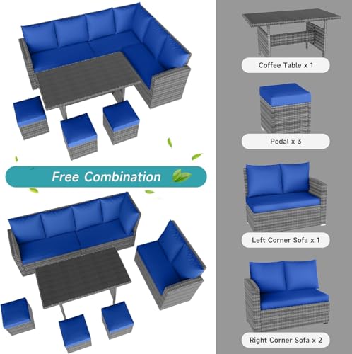 7 Piece Outdoor Patio Furniture Set with Plastic Wooden Table L44729
