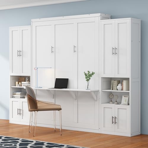 Queen Size Murphy Bed with Desk Combo White U534762
