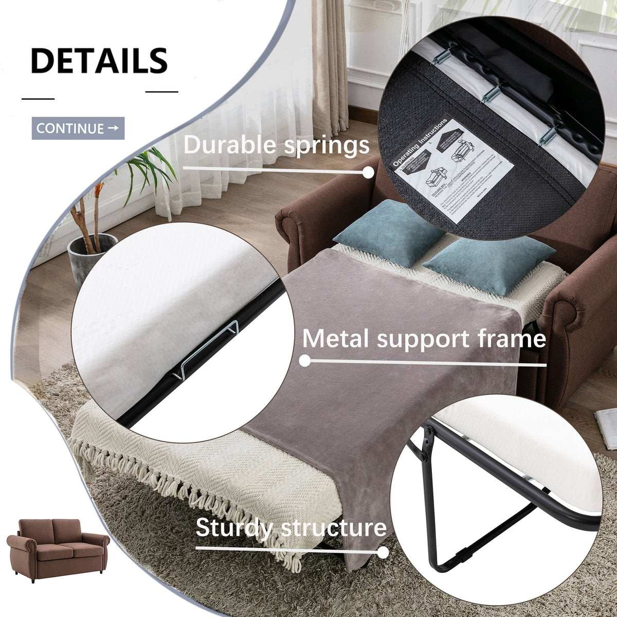 Brown Twin Size Pull Out Sofa Bed T7994