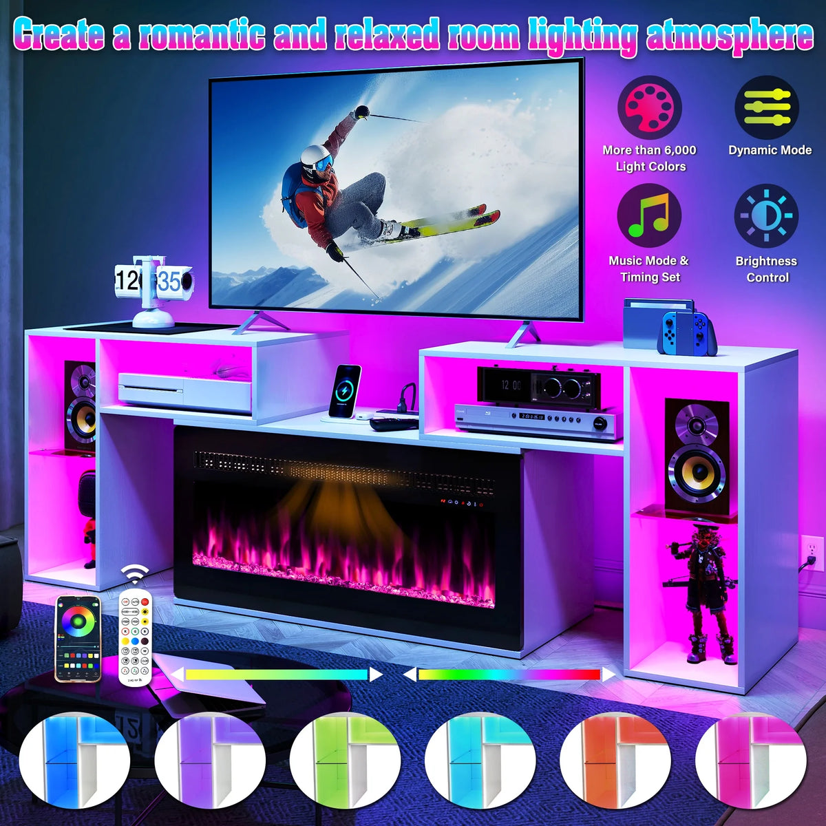 White Entertainment Center with Electric Fireplace and 42 Fireplace M7502