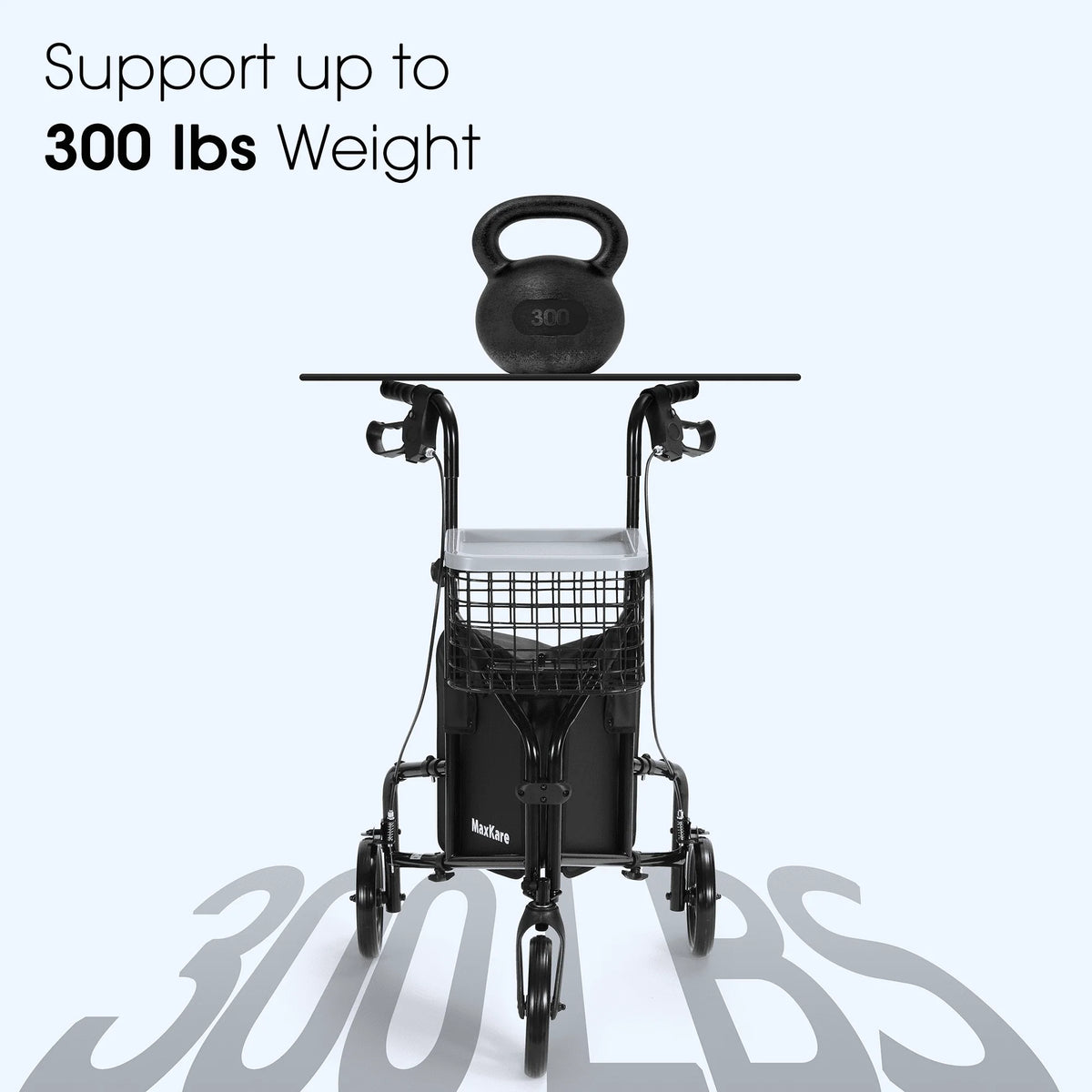 3-Wheel Rollator Walker with Basket & Tray, Black W863868