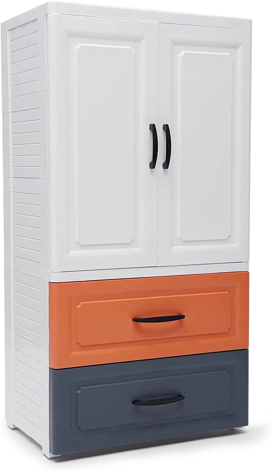 Plastic Drawers Dresser Rolling on Wheels with 2 Large Drawers and 1 Large Cabinet A46062