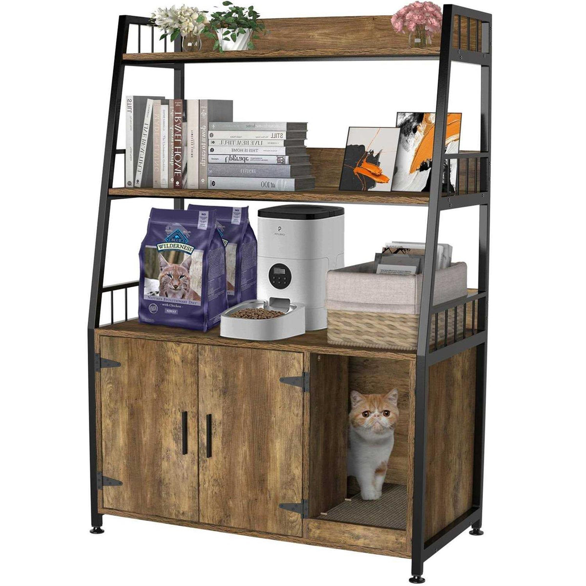 Wood Cat Litter Box Enclosure with Shelf M3722
