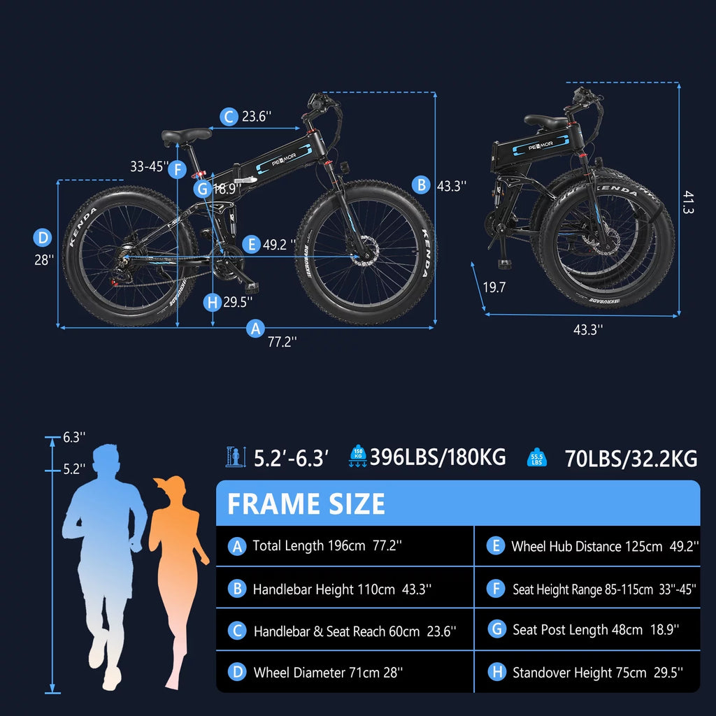 750W 48V 12AH Removable Battery 26" Fat Tire Folding Electric Bike Y2189