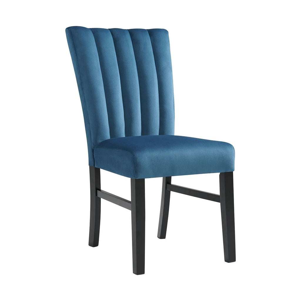 White 5PC Dining Set with Navy Blue Velvet Chairs H98974