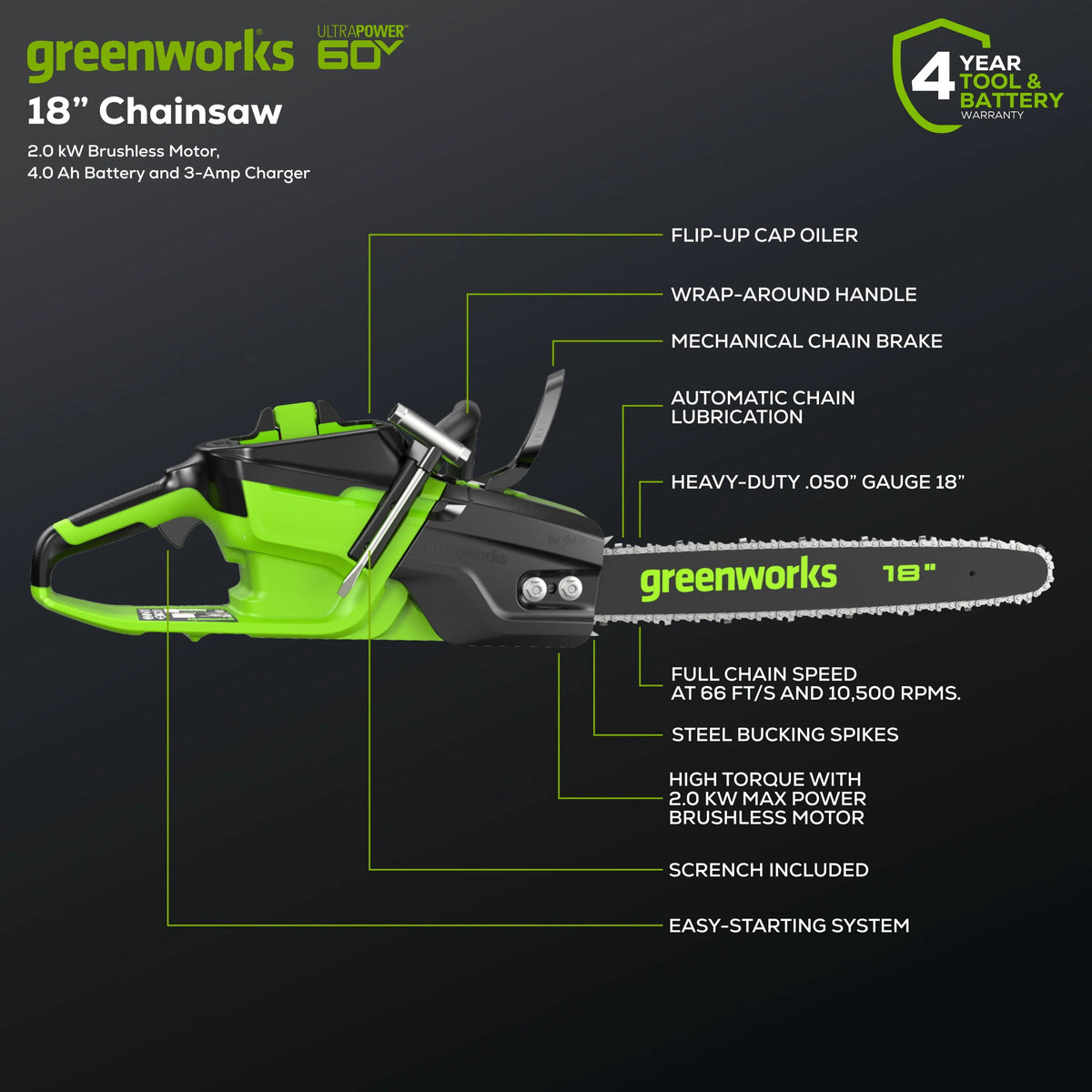60V Brushless Chainsaw with Battery & Charger Q725173