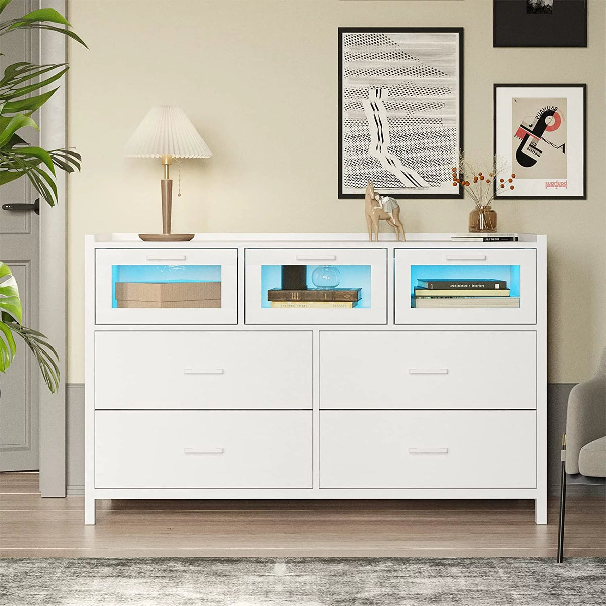 White 7 Drawer Dresser with LED Lights I476
