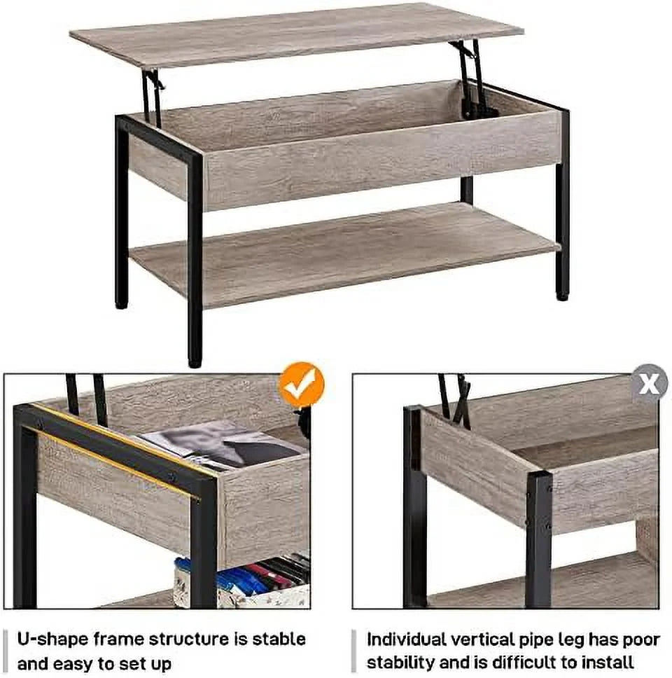 Industrial Lift Top Coffee Table 47.5x24x20 Inches Gray W39864
