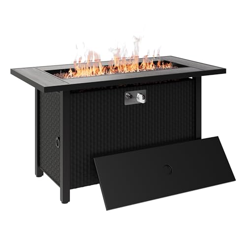 45 inch Propane Gas Fire Pit Table with Lid, Lava Rock, Waterproof Cover E6193