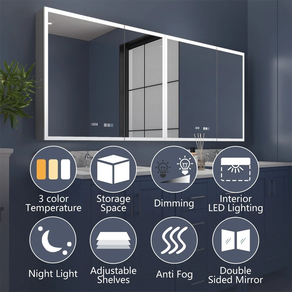72" W x 32" H Lighted Medicine Cabinet with Outlets and USBs U333266