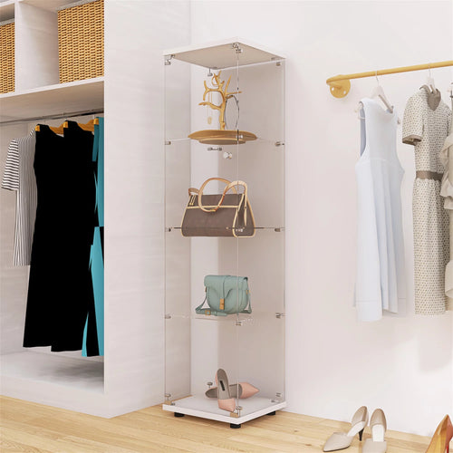 4 Shelves Glass Display Cabinet with One Door, White B64441