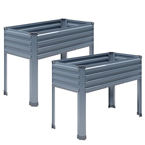 Galvanized Raised Garden Bed with Legs, 2PCS 48×18×30in Elevated Planter Box, Black X275