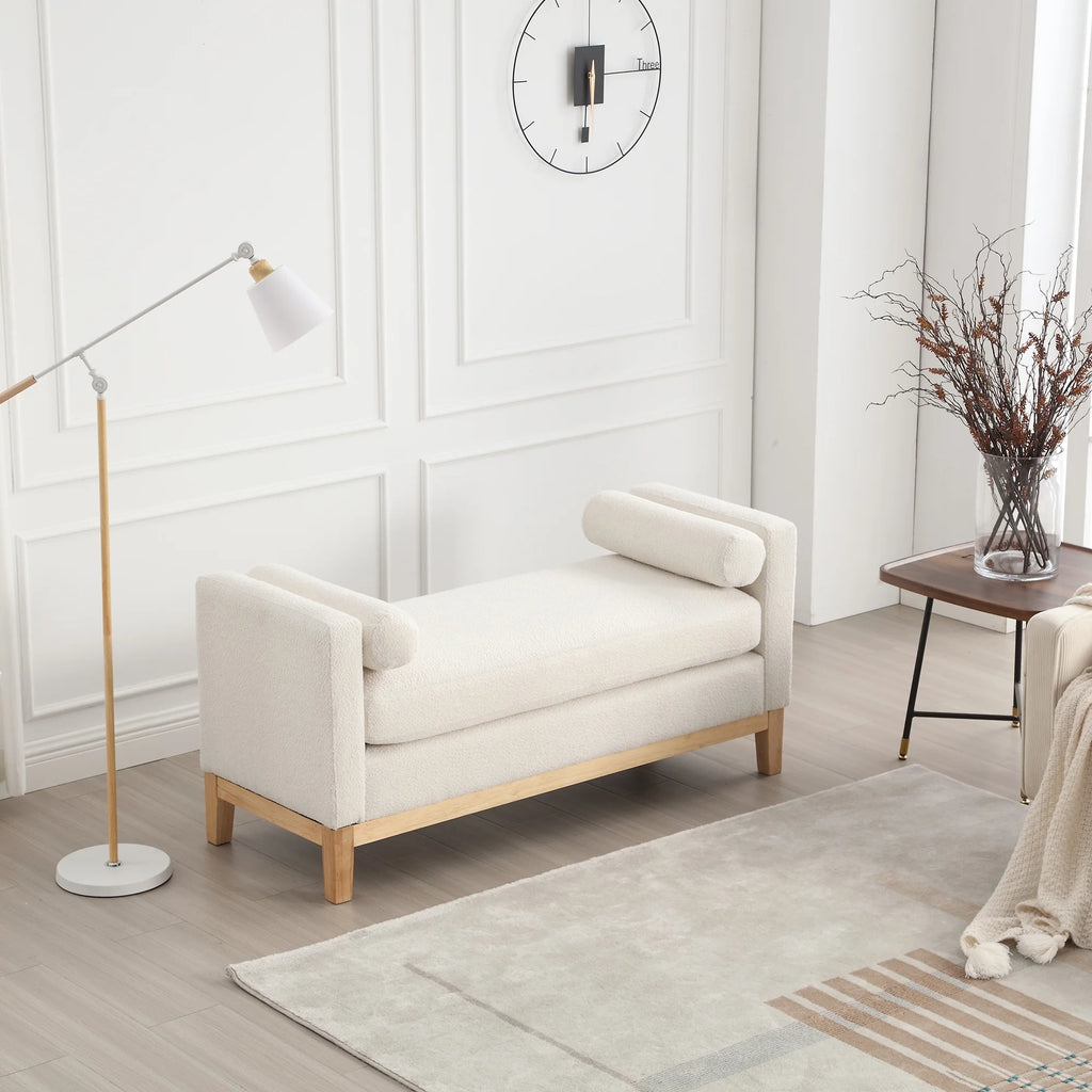 Ivory Upholstered Bench with Wood Legs W333