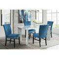 White 5PC Dining Set with Navy Blue Velvet Chairs H98974