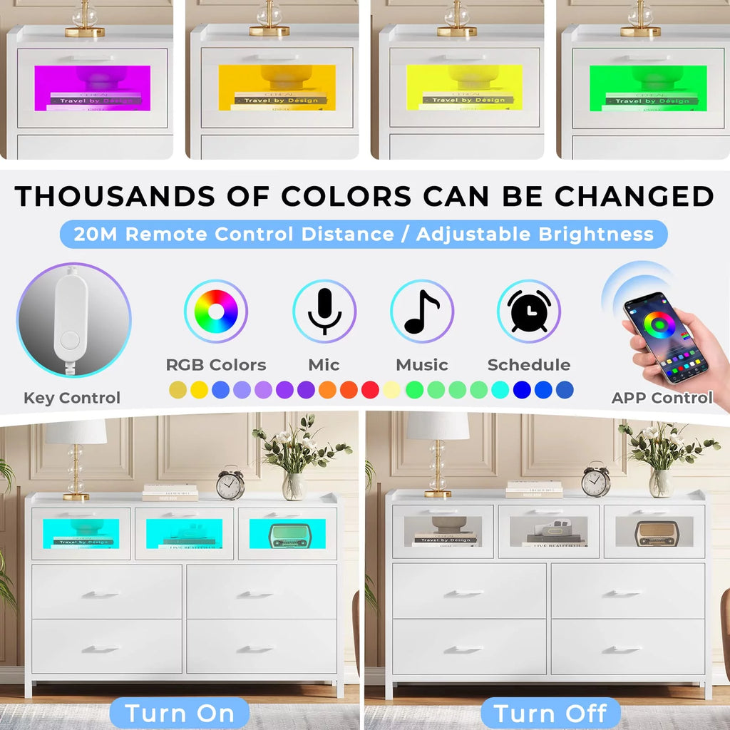 White 7 Drawer Dresser with LED Lights I476