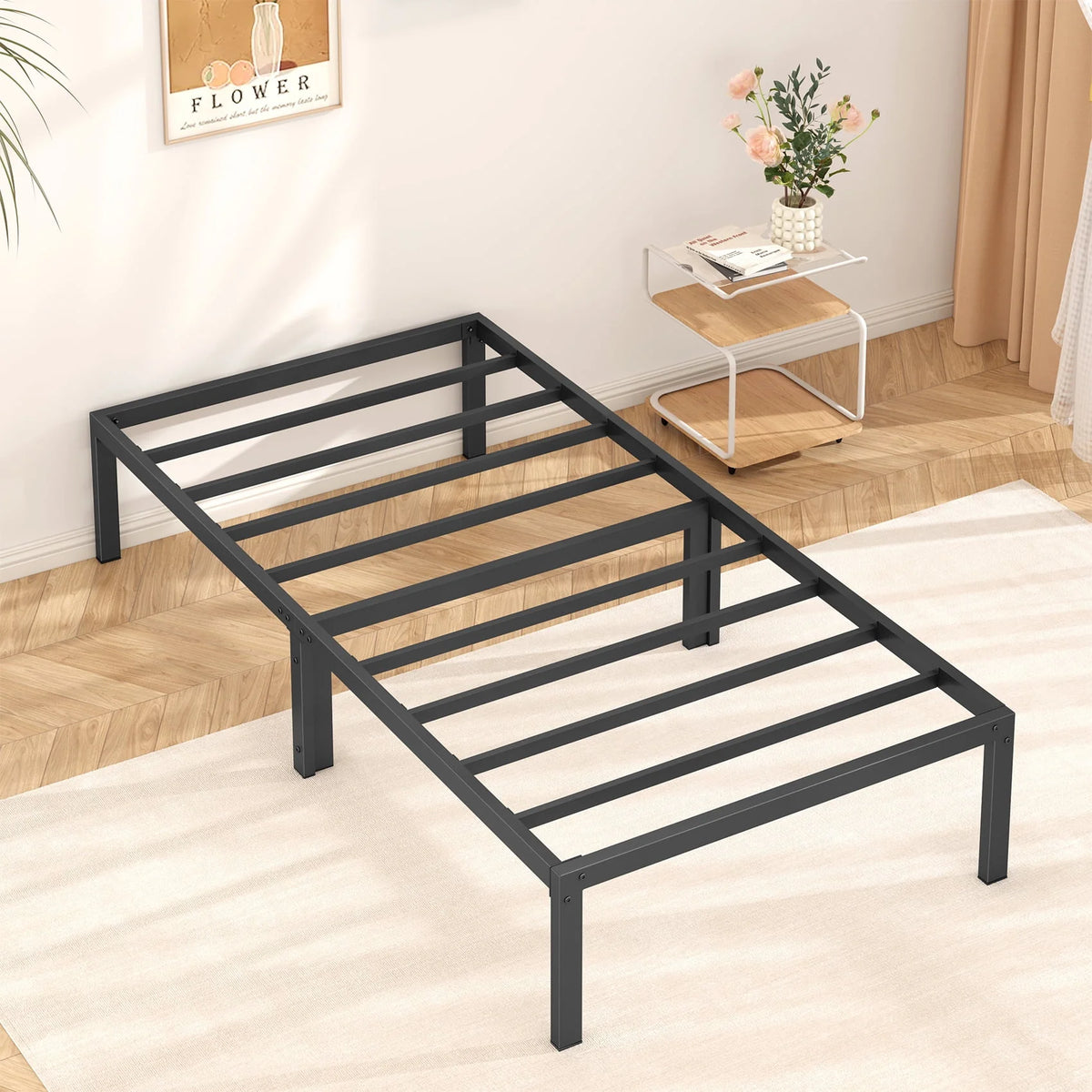 Heavy Duty Queen Size Metal Platform Bed Frame with 14 inch Under Bed Storage, Black B895
